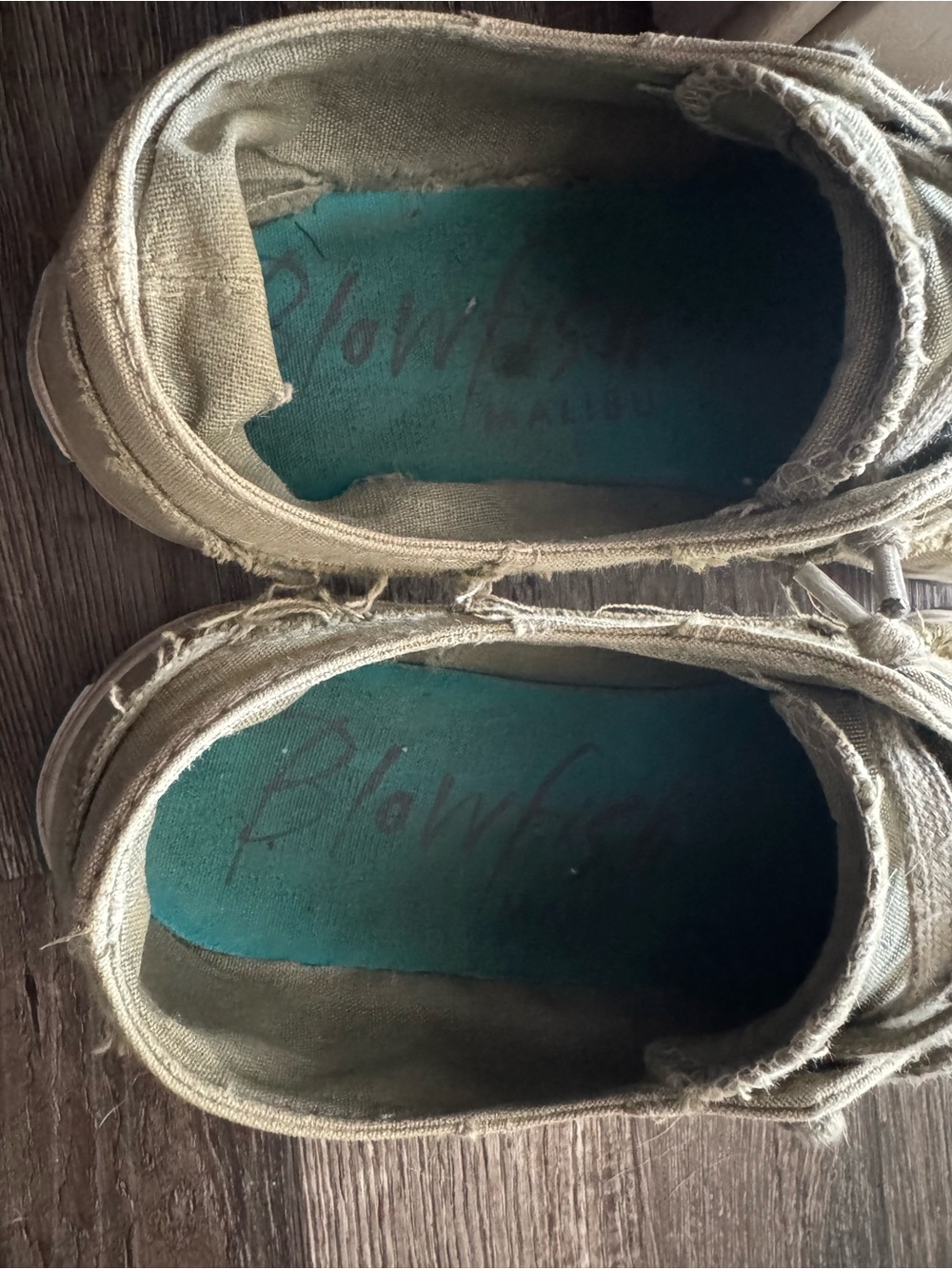 Blowfish Canvas Slip-On Sneakers in Beige with Teal Insoles